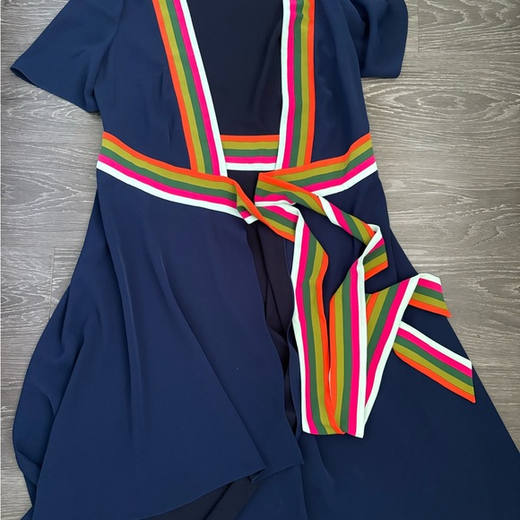 Tory Burch Deep Blue Colorful Tie Dress Size 4 - Picture 1 of 3
